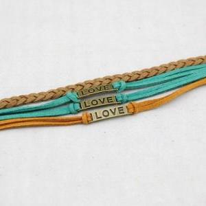 Bronze Love Bracelet, Retro Rope Bracelet,brown..