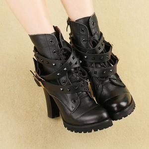Lace Metal Buckle Rivet Motorcycle Boots on Luulla