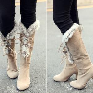 Maomao Edge Boots Shoes Lace High Heels Winter..