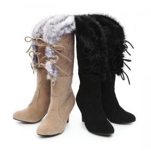 Maomao Edge Boots Shoes Lace High Heels Winter..