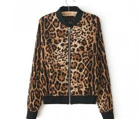 Leopard Cardigan Zippered Outerwear on Luulla