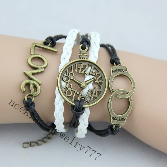 Freedom Bracelet Watch Jewelry Handcuffs Love In Bronze Freedom Bracelet Watch Jewelry Handcuffs Love In Bronze Wax Cords And Leather Braid Best Chosen Gift