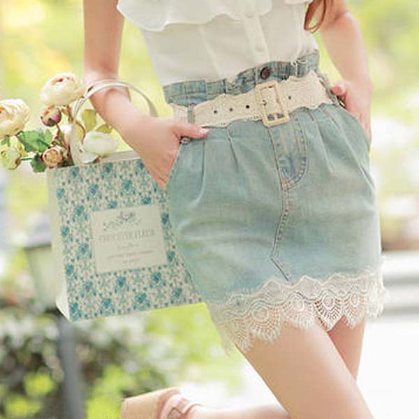 denim and lace skirt