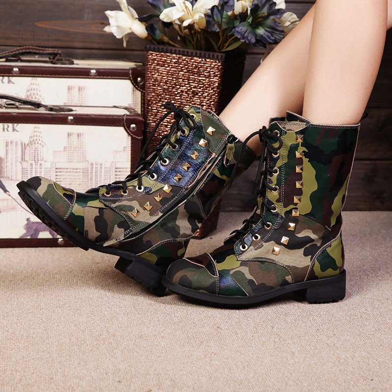 Combat Boots Women,rivet Low Cylinder Combat Boots,military Boots on Luulla