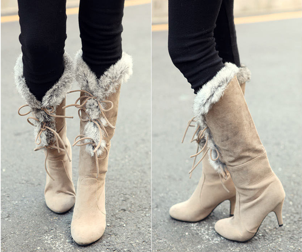 Maomao Edge Boots Shoes Lace High Heels Winter Boots
