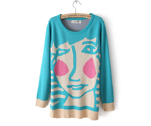 Cartoon Lovely Sweaters Abstract Head Knitted Sweater on Luulla