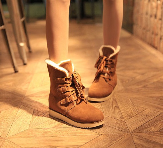 Fashion Shoelaces Warm Fluffy Snow Boots on Luulla