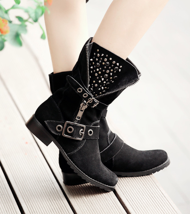 Boots Uk For Lady,rivets Buckle Zipper Boots,leather Boots on Luulla