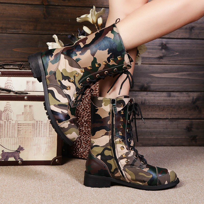 Combat Boots Women,rivet Low Cylinder Combat Boots,military Boots on Luulla