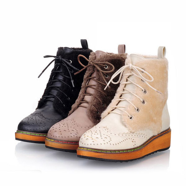 Winter Boots,Lace Hollow Wooden Bottom Platform Shoes,simple Shoes on ...