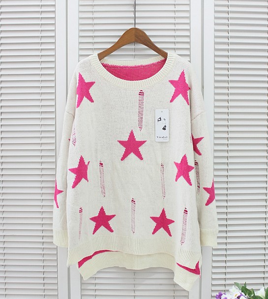 Ladies Jumper Knit Sweater Star Sweaters White Clothing on Luulla